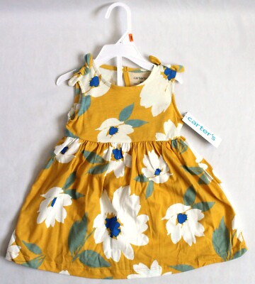 Carter's Baby Girls Size 9M Floral Sleeveless Dress Yellow Multi 1Q456610 fl