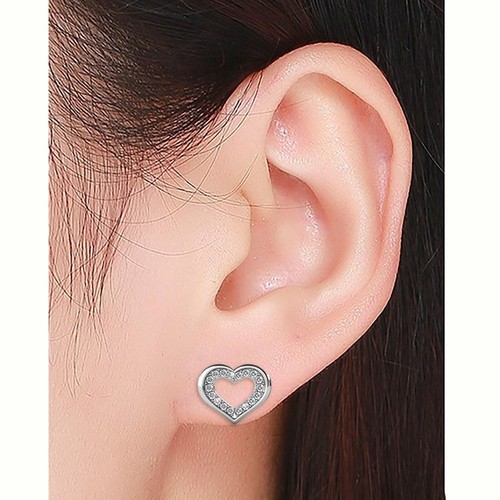 Silver Australian Crystal Love Heart Stud Earrings Jewelry Gift For Her - Picture 4 of 4