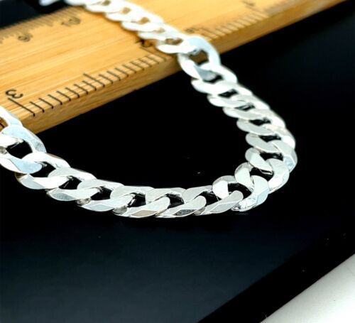 Massiv 925 Sterlingsilber flache Bordsteinkette Herren Halsketten schwer NEU - Bild 6 von 12