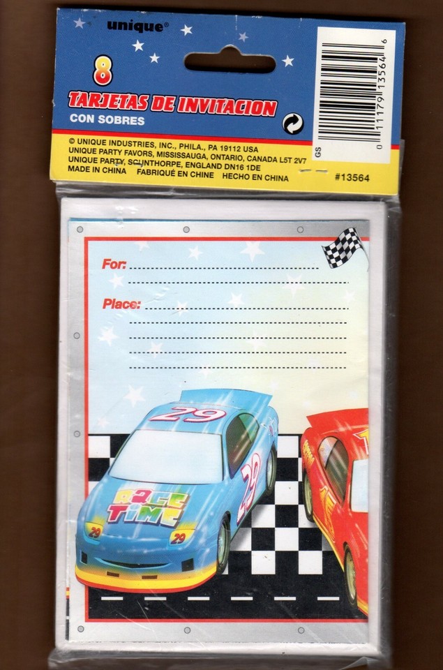 Race Car Birthday Party Invitations, 8 Count, Fast Car Racing Team, Red