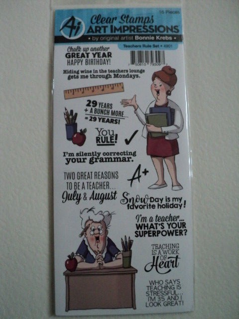 HAMPTON ART ART IMPRESSIONS BONNIE KREBS CLEAR STAMP SET 'TEACHERS RULE' BNIP