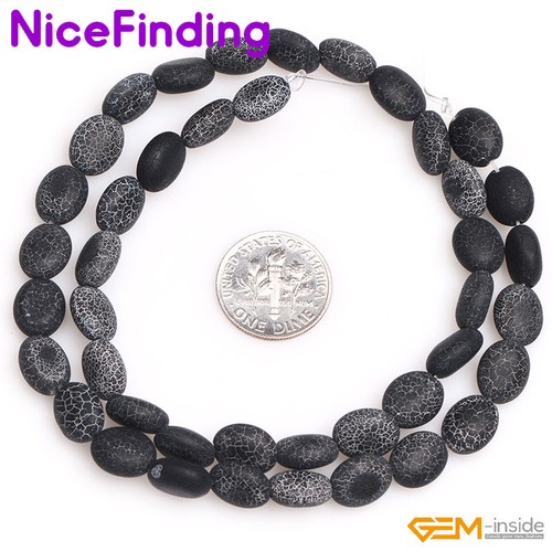 Cuentas de piedras preciosas naturales de ágata negra esmeriladas Mette blancas agrietadas para joyería de 15"" - Imagen 66 de 67