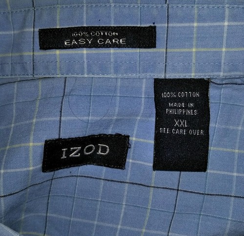 IZOD Herren Kurzarm Button Down Hemd Baumwolle blau kariert Größe XXL - Bild 3 von 3