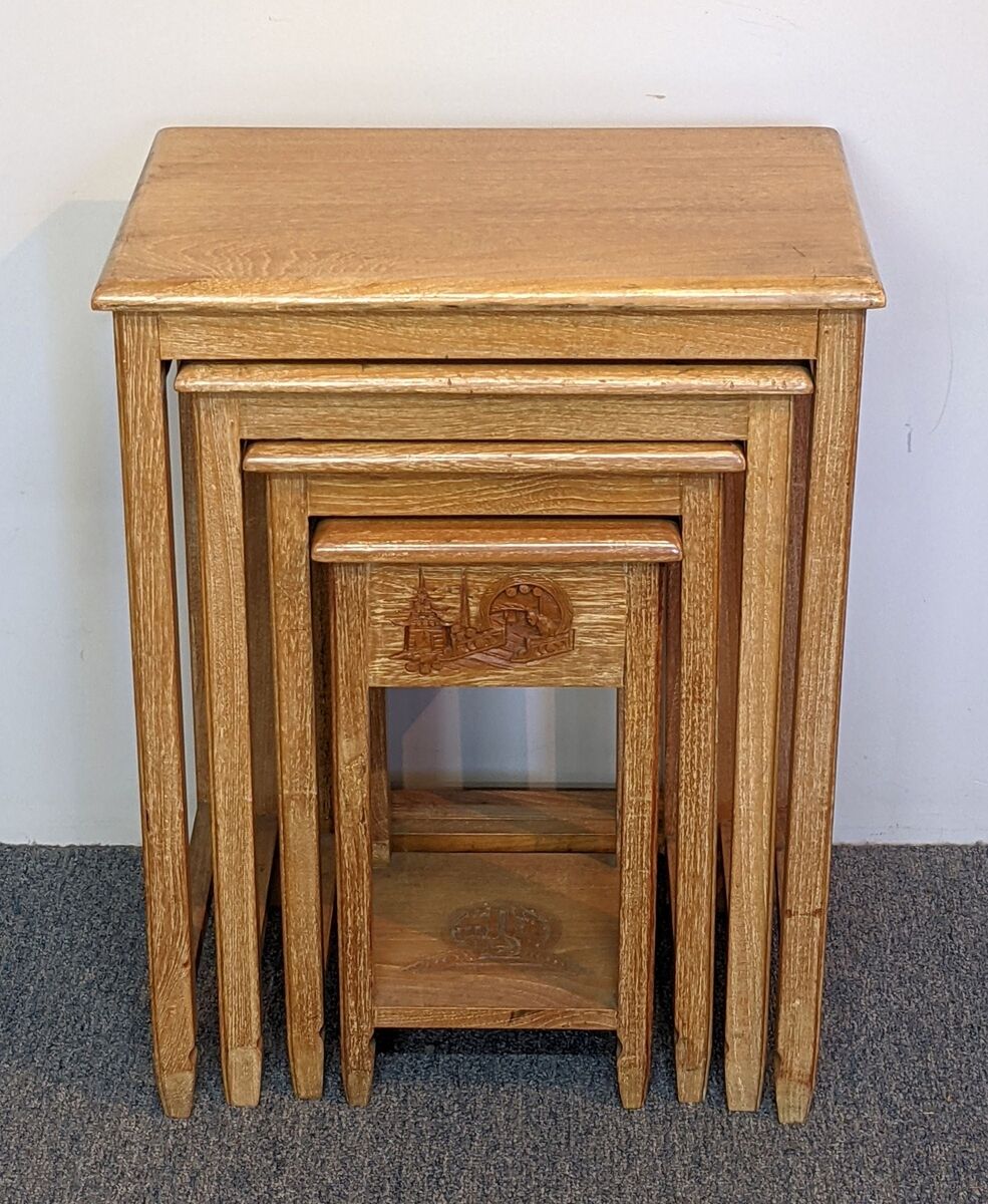 George Zee Asian Modern Chinese Hand Carved Teak Nesting George Zee Asian Modern Chinese Hand Carved Teak Nesting