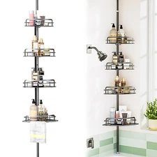 Bathroom Corner Shelf Bath Shower Caddy Pole Storage Rack Tower Organizer 4 Tier