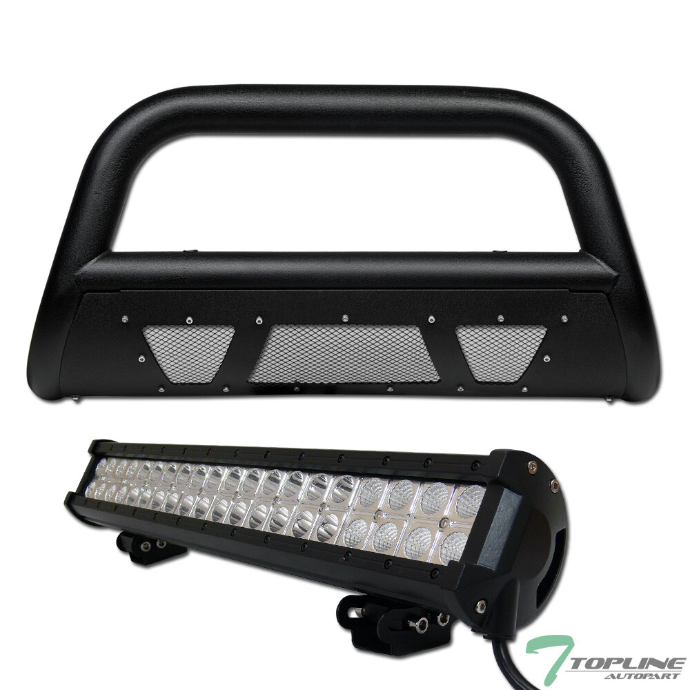 Topline For 88-00 Chevy C10 CK Textured Blk Studded Mesh Bull Guard+120W LED Bar