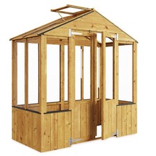 Image of Wooden Greenhouse Garden Potting Shed Clear Glazing Double Door Mini Greenhouse