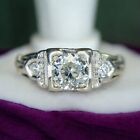 Art Deco Platinum Signed Old European Diamond Engagement Ring
