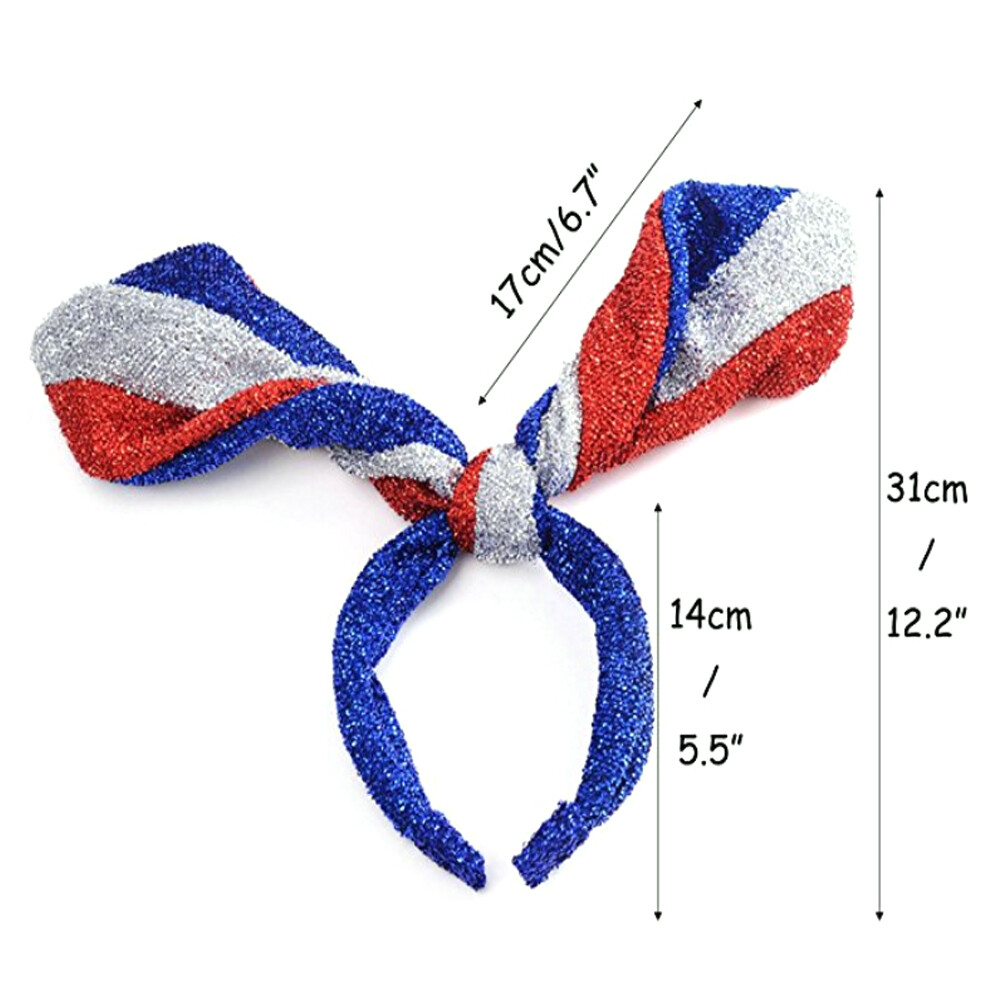 Women American USA Flag Head Hair Band Bow Rabbit Ribbon