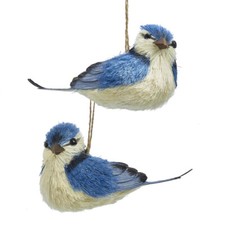 Set of 2 Blue Jay Sisal Bird Ornaments C7853 w