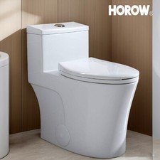 HOROW T0338W One Piece Toilet 10"/12'' Rough-in Elongated Toilet Dual Flush HOROW T0338W One Piece Toilet 10"/12'' Rough-in Elongated Toilet Dual Flush - Image 1