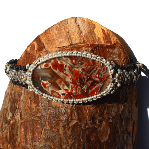 Hand Crafted Natural Turkish Stick Agate Micro Macrame Cuff Gem Crystal Bracelet - Picture 4 of 12