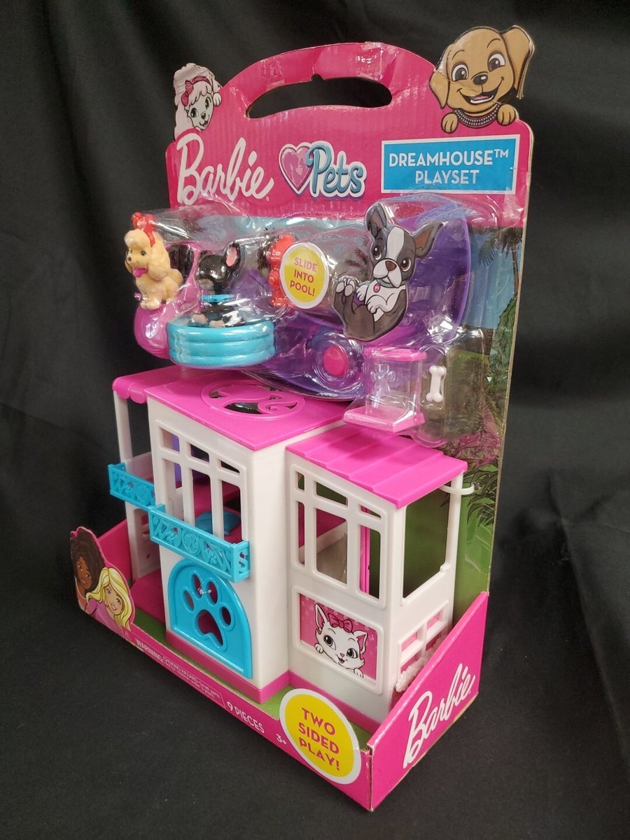 Barbie Pet Dreamhouse 2-Sided Playset 10-pieces Include Pets and