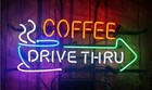 Coffee Drive Thru Arrow Cafe Neon Lamp Sign Light 20"x16" Display Bar Gift Ey