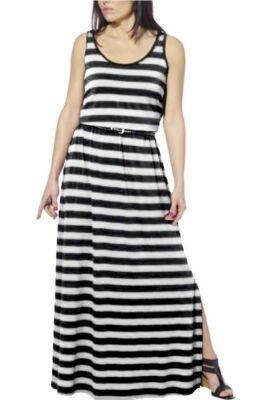 #ad Fever Women#x27;s Striped Sleeveless Maxi Dress Belted Size M $16.99