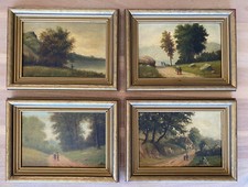 M. Donat (French 19th Century) Signed Landscape Art Paintings on Wood - Set of 4