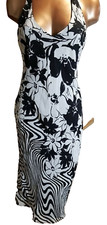 Tessuto Vintage Black & White Sexy Floral Halter Dress Medium bodycon midi