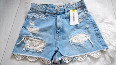 Neu Terranova Denim Spitzenjeans Skinny Fit Damenshorts Größe UK 6 EUR 34
