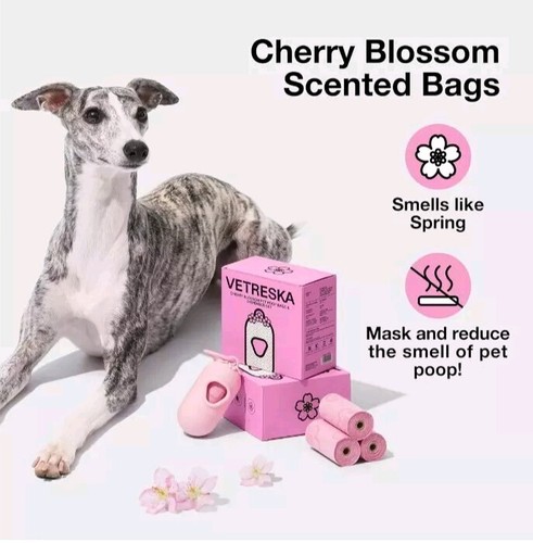 VETRESKA Dog Poop Bag Dispenser 105 Cherry Blossom Scented Size 9"x13" Pink - Picture 2 of 8