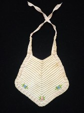 VTG Hand Crochet Baby Doll Bib White with Flowers. 5.5" 5"