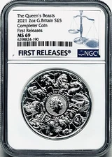 2021 GREAT BRITAIN 2oz SILVER NGC MS69 QUEEN’S BEASTS COMPLETER COIN-EXTRA THICK