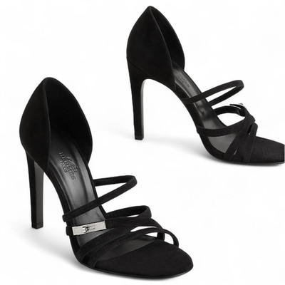 Hermès Lipstick 105 Sandal Noir Black Suede Strappy High Heels Size 37