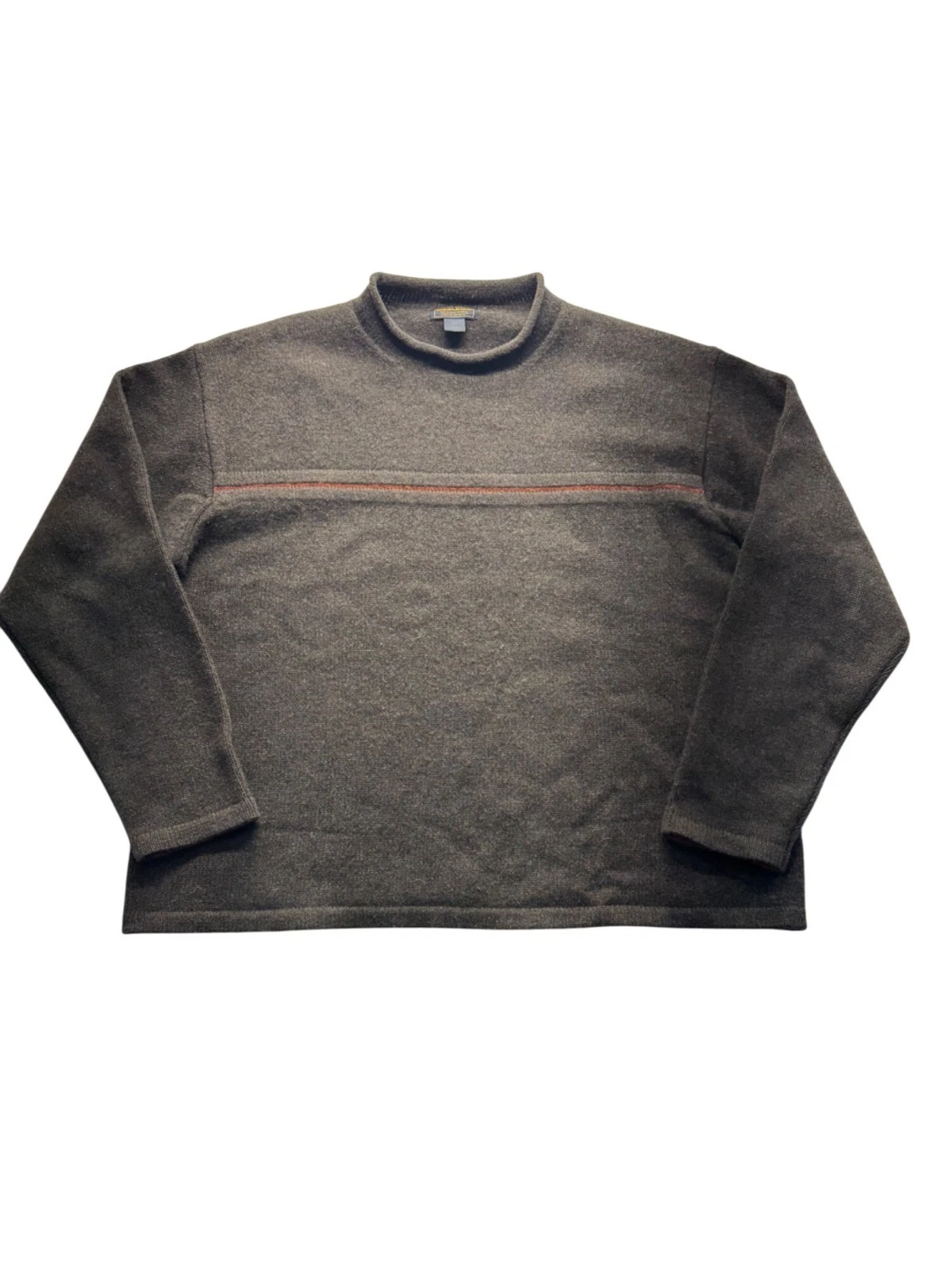 Vintage Woolrich Brown Pullover Sweater Red Accent Stripe Size XL #329B