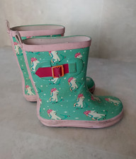 Sun Squad Toddler Girls Rain Boots Sz Large 9-10 Waterproof Unicorn Green Pink