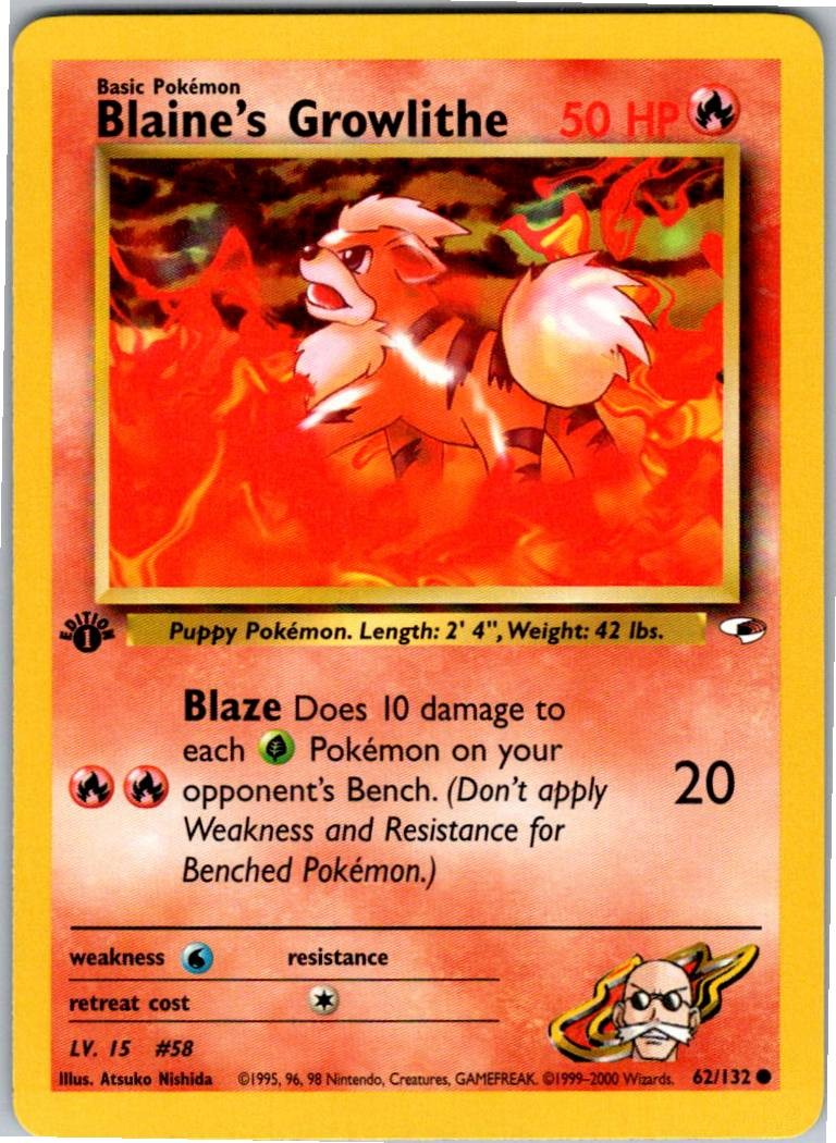 Blaine's Growlithe (62) Common Gym Heroes 062/132 NM 1st Edition
