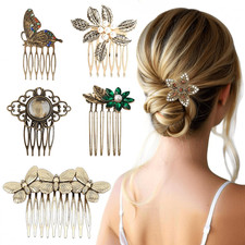 6 Pack Vintage gold Hair Side Combs for Women Decorative,Butterfly Flower Leaf