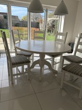 Solid wood white  Round Table 6 Chairs Pedestal Legs 54ins Diameter 