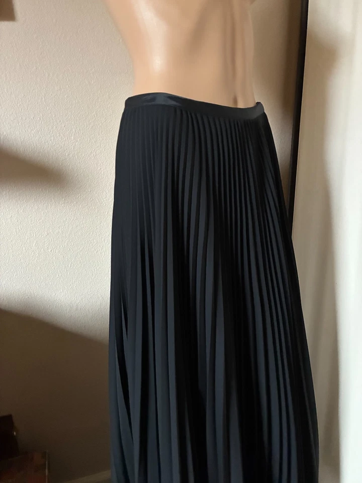 vtg Ralph Lauren plaid label black sheer pleated overlay maxi skirt 4 runs big - Image 4 of 4