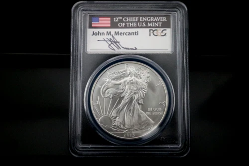 2013 Silver Eagle PCGS MS70 John Mercanti Signed First Strike~FLAG LABEL~Perfect