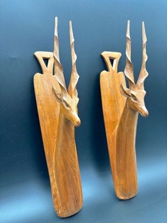 Wanddeko Wandbild aus Holz Afrika Oryx Antilopen Holzfiguren handarbeit Set 2x