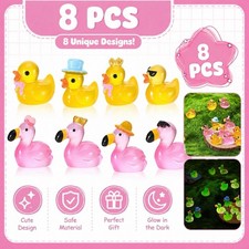 8 Piece Mini Rubber Duck Set Cute Flamingo Ducks Glow in the Dark