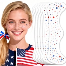 4th Of July Star Glitter Freckles Face Tattoos 8pcs, Usa Red White And Blue