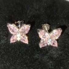 Pink Crystal Butterfly Stud Earrings Silver M...
