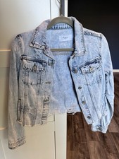 Kancan Los Angeles Women  s S Blue Denim Cropped Jacket "Mrs" Floral Graphic