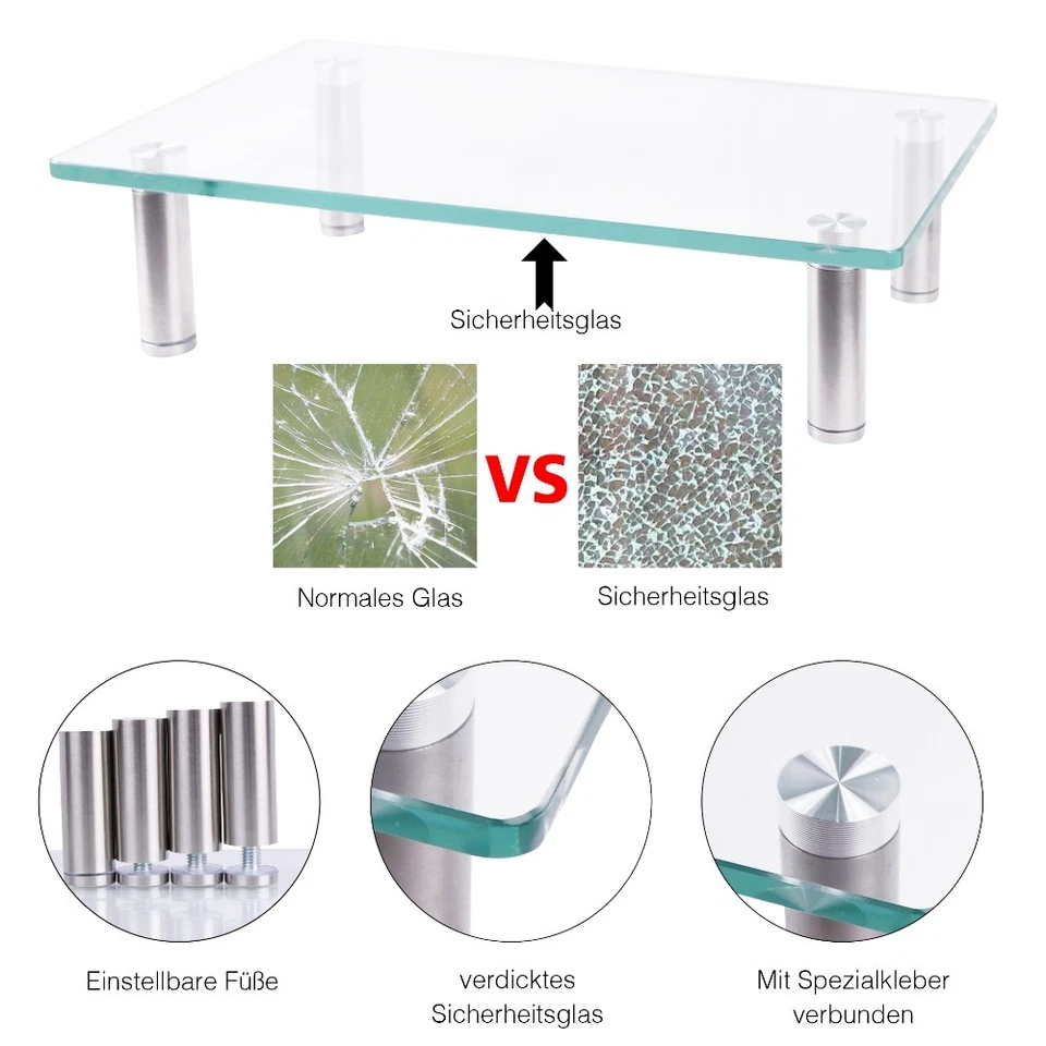 Bildschirmerhöhung Monitorerhöhung Tisch TV Aufsatz Monitor Glasaufsatz Rack Gla - Bild 2 von 4