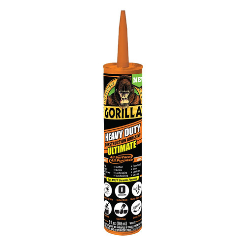 Gorilla Construction Adhesive Ultimate, 9 ounce Cartridge, White (Pack of 12)