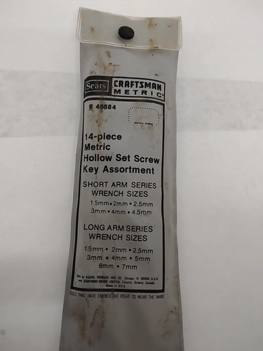 VTG Craftsman Metric Hollow Set Screw Assortment 14Pc Short&Long Arm #46684 USA - Picture 2 of 7