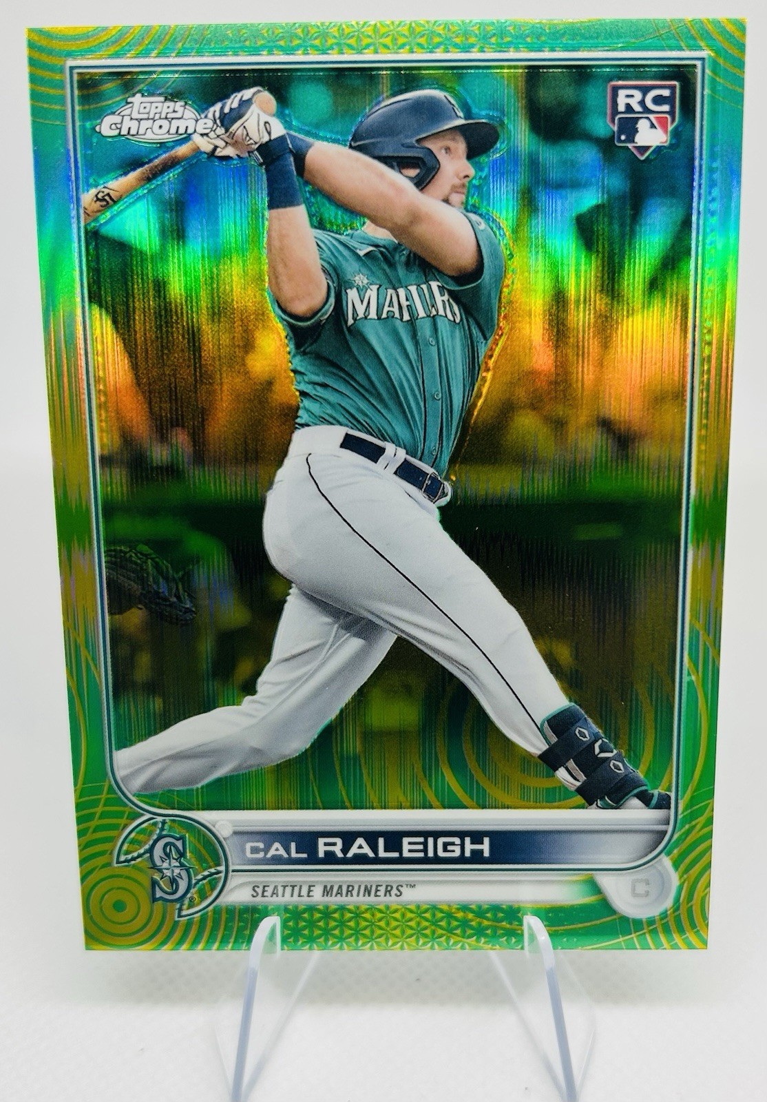 2022 Cal Raleigh Topps Chrome Sonic Green/yellow Refractor  /99