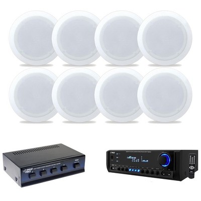 5.25'' Pyle In-Ceiling Speakers, Speaker Selector, Pyle USB SD Home Receiver