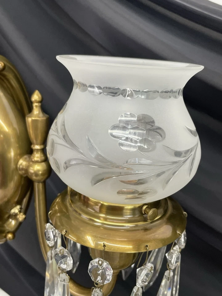 Juego 3 Apliques de Pared de Cristal Antiguos RESTAURADOS De Colección Victoriano Art Deco Par de Latón +1 Foto 3 de 4