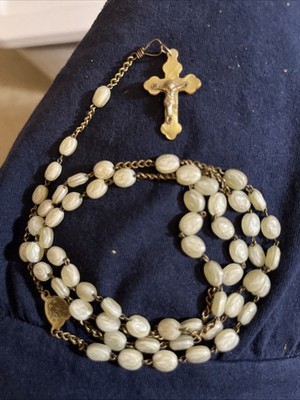 Antique French Rosary With Luminous  Beads and Mother Of Pearl Crucifix