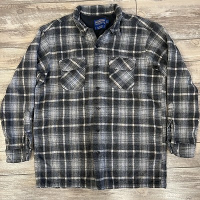 Pendleton Wool Board Shirt Loop Collar Button Up Long Sleeve Black Gray
