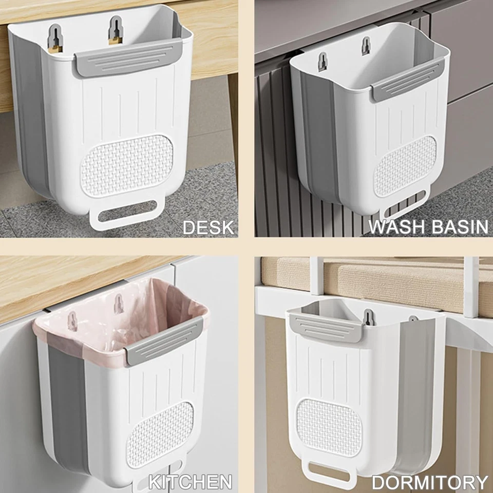 Wall-mounted Trash Can: Small, Folding, Milky White Foto 4 de 4