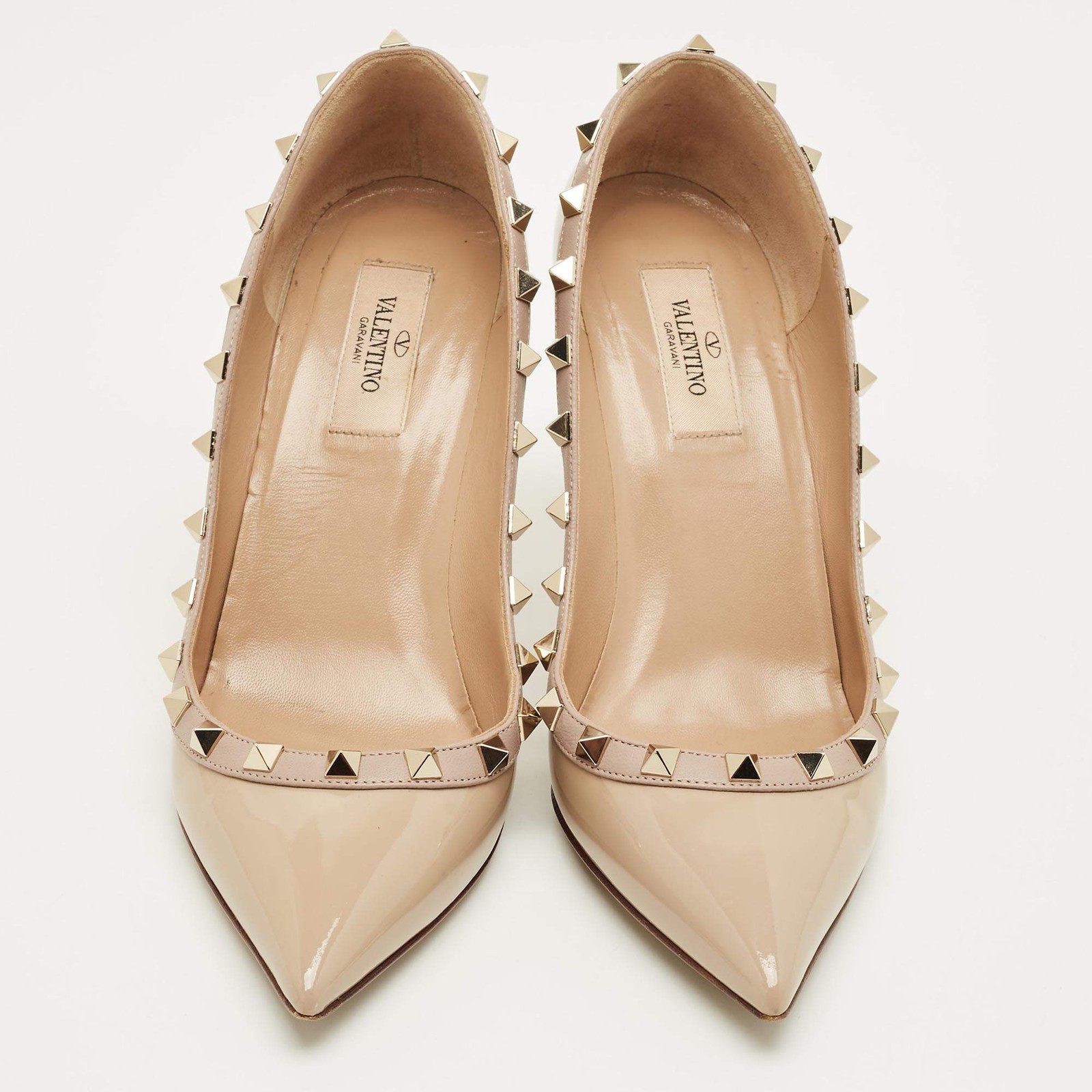 Valentino Beige Patent Leather Rockstud Pointed Toe Pumps Size 38.5 thumbnail 3