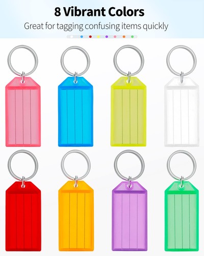 20 Pack Tough Plastic Key Tags with Split Ring Label Window Assorted Colors - Picture 2 of 8
