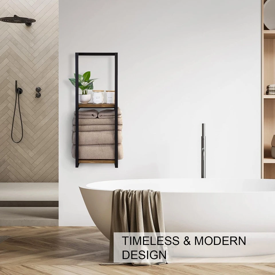 Handtuchhalter Rack Badezimmer Handtuchregal Wandregal Finish Ständer Schwarz - Bild 4 von 4